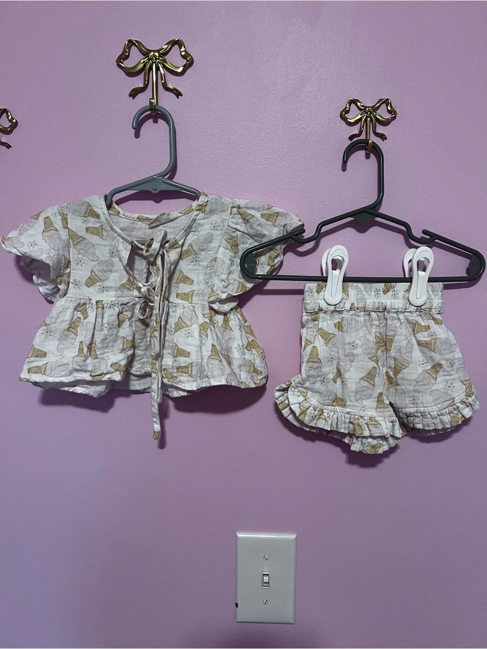 Girls Cream Ice Cream Print Ruffle Two-Piece Set